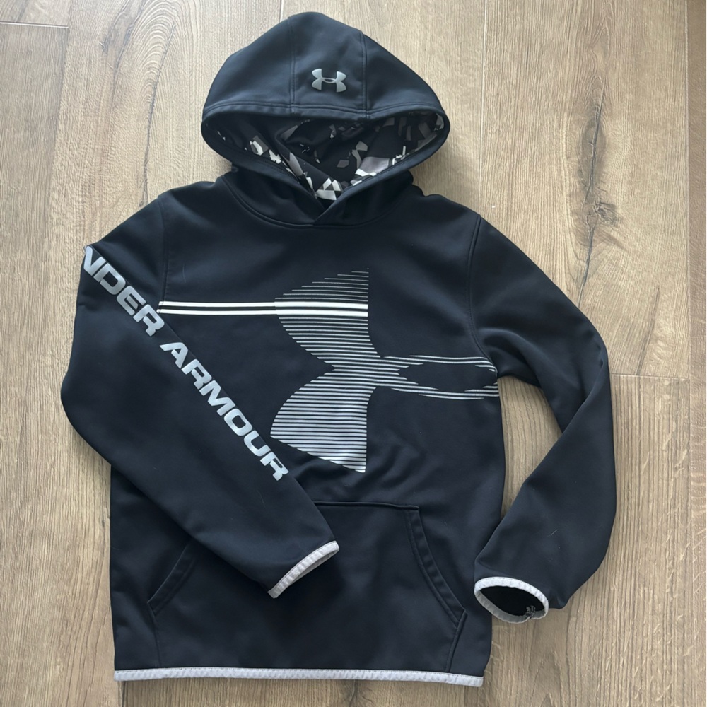 Under Armour Black and Gray Hoodie with Striped Logo